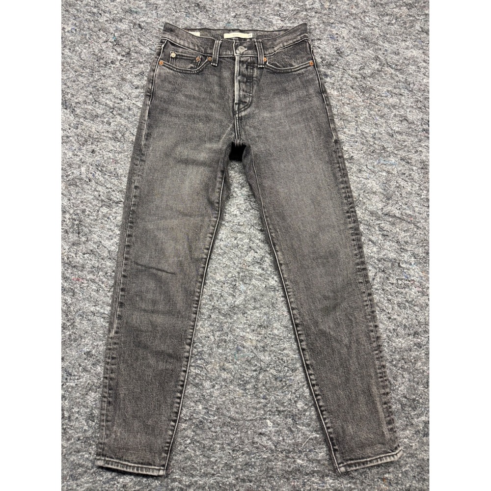 Levis Premium‎ Wedgie Straight Jeans Faded Black Button Fly High Rise 24 Womens
